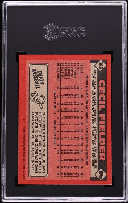 1986 Topps Cecil Fielder ROOKIE #386 SGC 8 NM-MT
