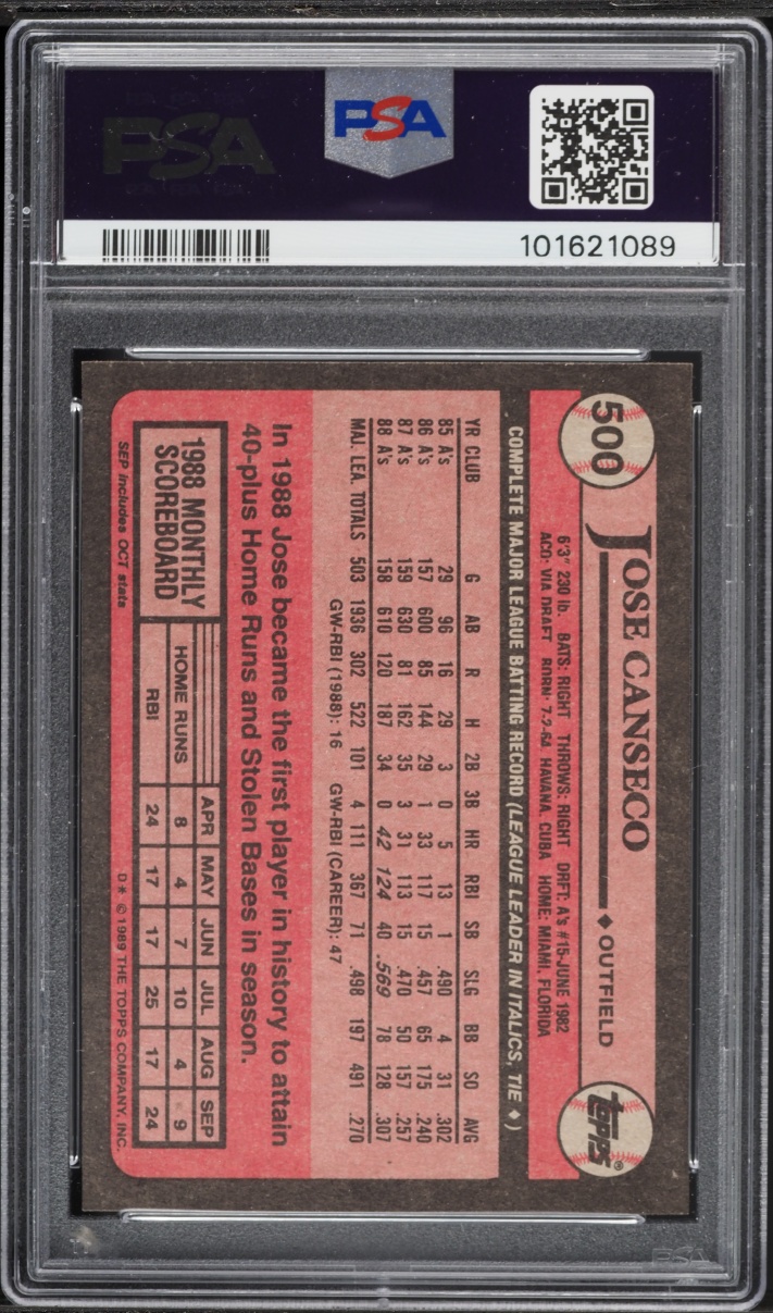 1989 Topps Jose Canseco #500 PSA 9 MINT