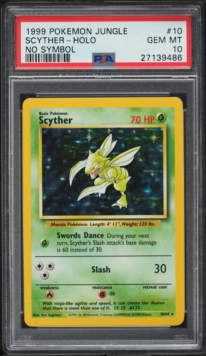 1999 Pokemon Jungle No Set Symbol Holo Scyther #10 PSA 10 GEM MINT