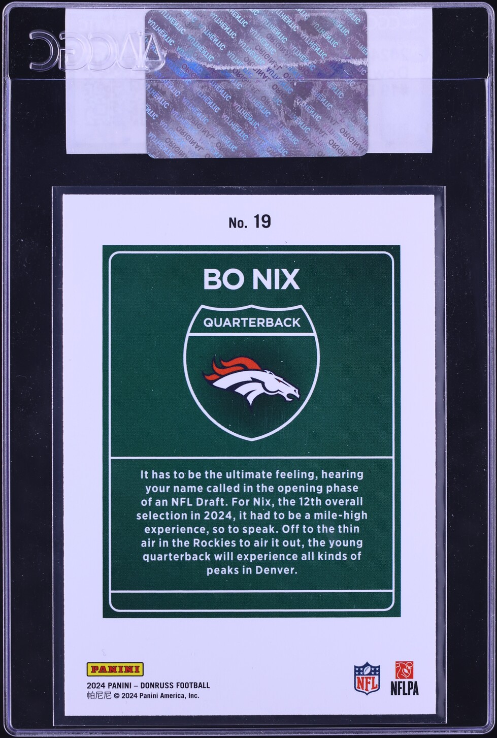 2024 Donruss Downtown Bo Nix ROOKIE #19 CGC AUTH