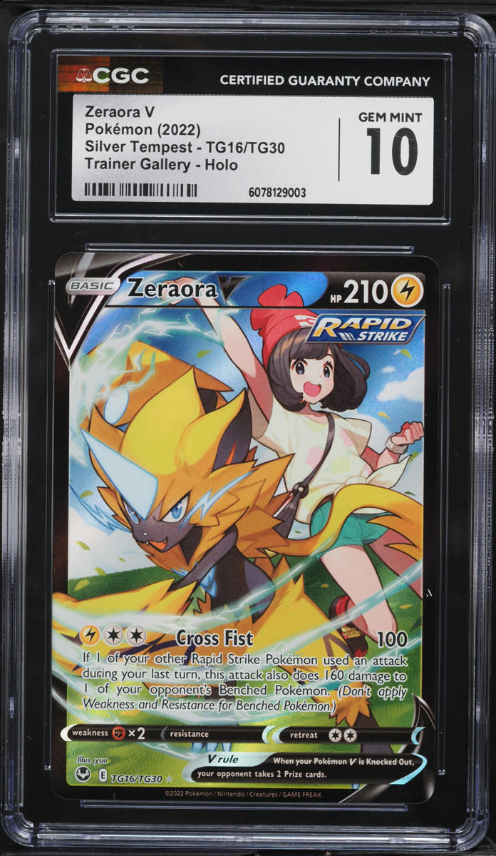 2022 Pokemon Sword & Shield Silver Tempest CHR Zeraora V #TG16 CGC 10 GEM MINT
