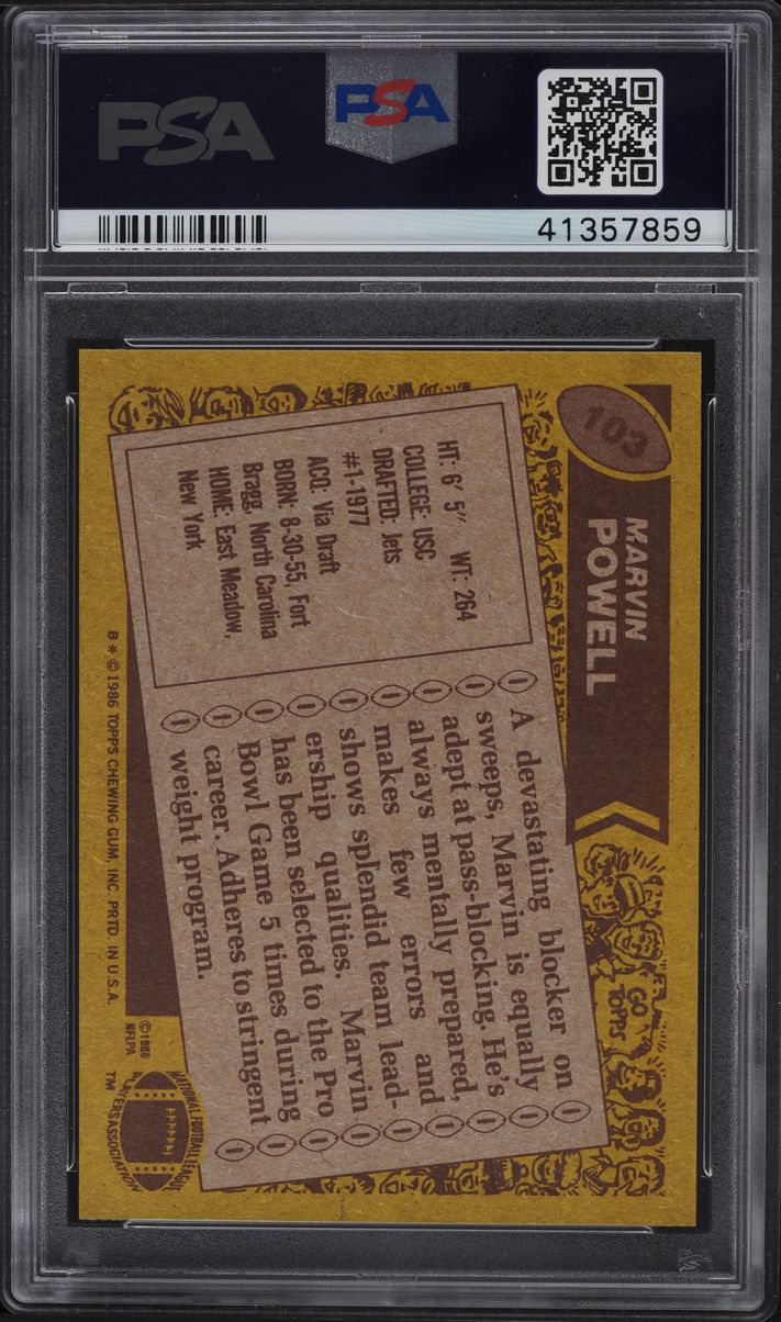 1986 Topps Football Marvin Powell #103 PSA 8 NM-MT