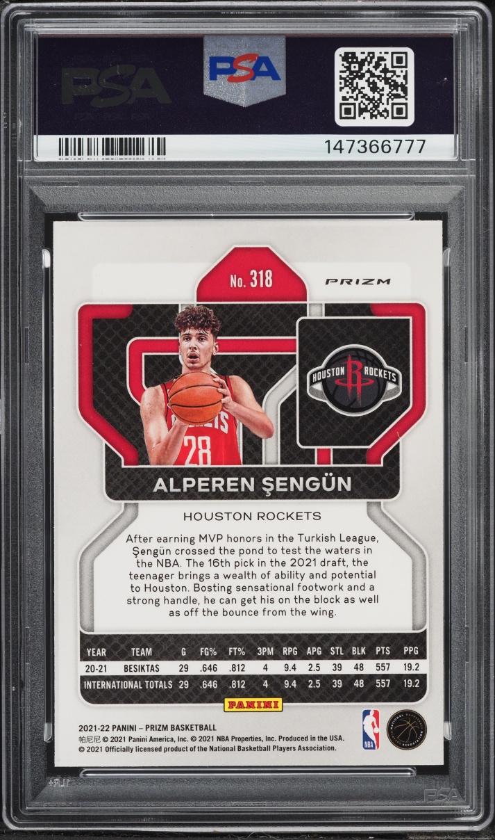 2021 Panini Prizm Red White Blue Alperen Sengun ROOKIE #318 PSA 9 MINT