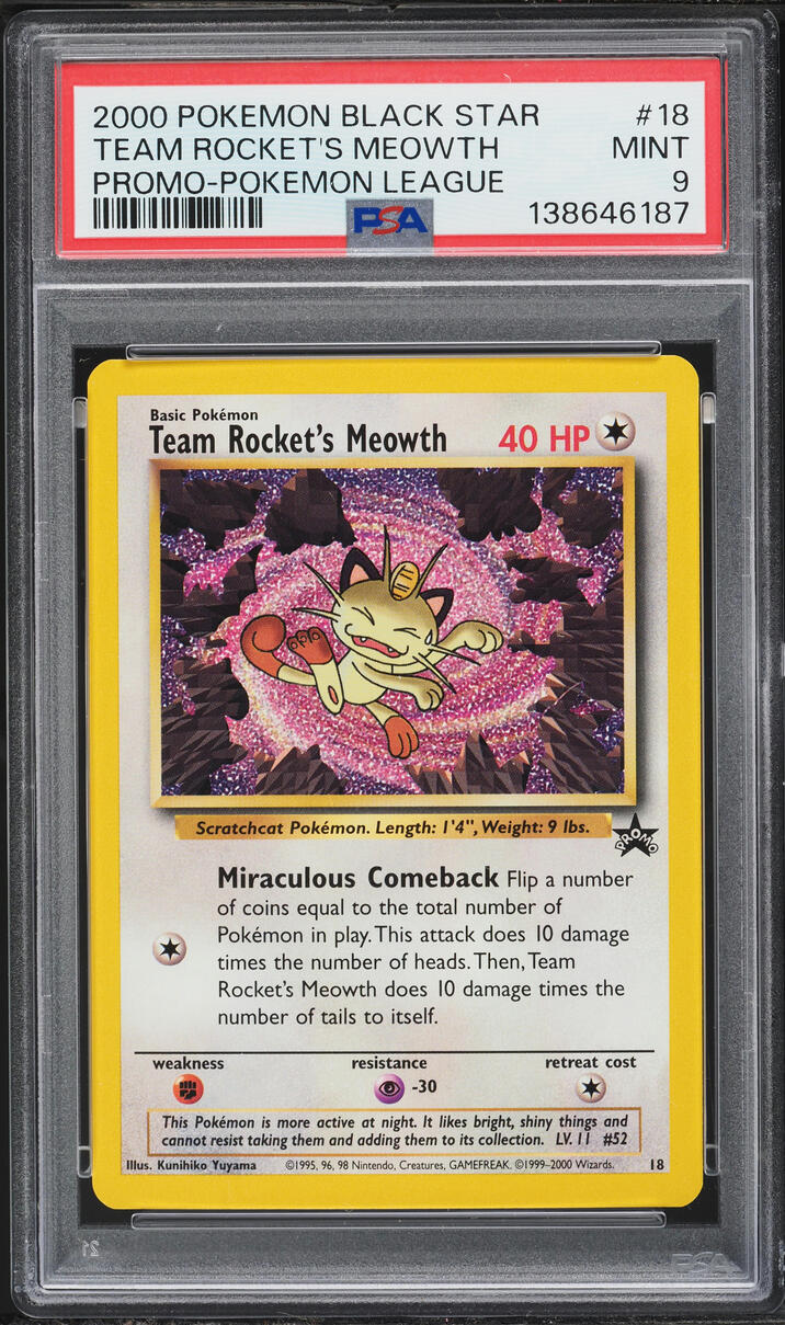 2000 Pokemon League Black Star Promo Team Rocket's Meowth #18 PSA 9 MINT