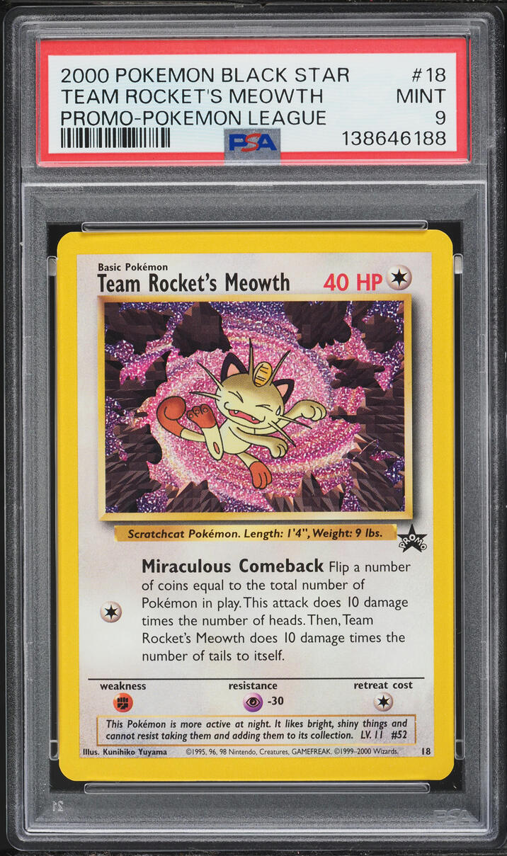 2000 Pokemon League Black Star Promo Team Rocket's Meowth #18 PSA 9 MINT