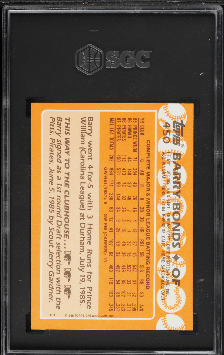 1988 Topps Tiffany Barry Bonds #450 SGC 7.5 NRMT+