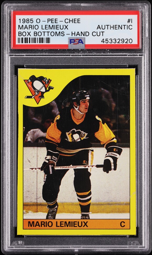 1985 O-Pee-Chee Hockey Box Bottoms Mario Lemieux ROOKIE #I PSA AUTH