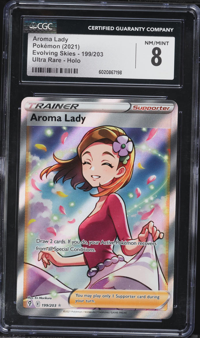 2021 Pokemon Sword & Shield Evolving Skies Full Art Aroma Lady #199 CGC 8 NM-MT