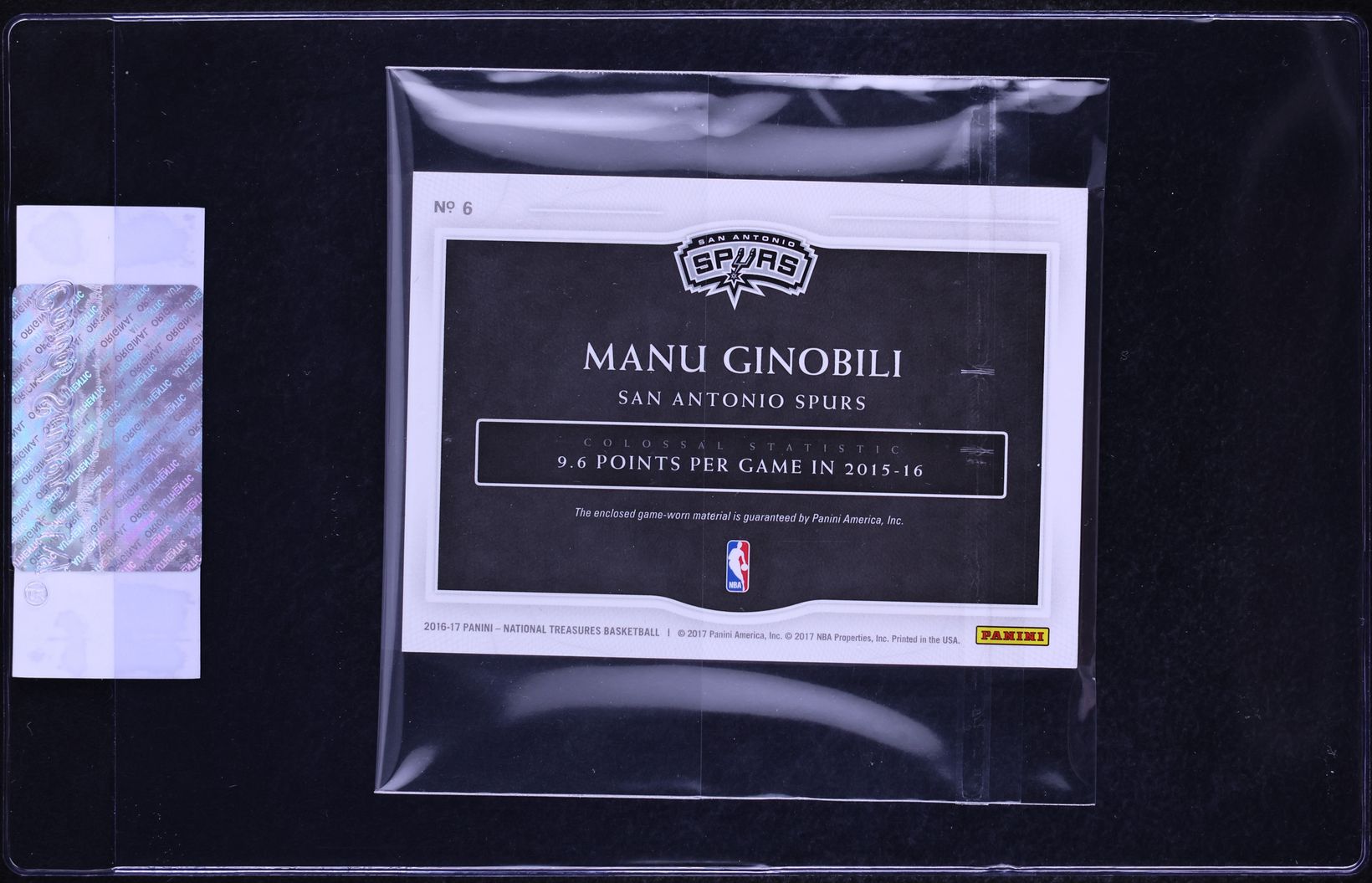 2016 National Treasures Colossal Manu Ginobili LOGOMAN PATCH 1/3 #6 CGC AUTH