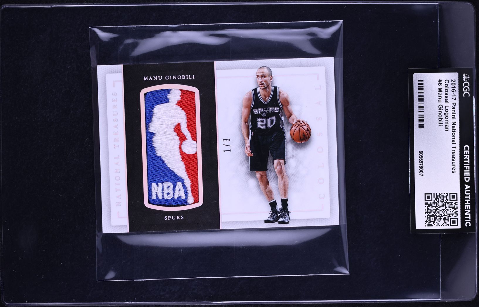 2016 National Treasures Colossal Manu Ginobili LOGOMAN PATCH 1/3 #6 CGC AUTH