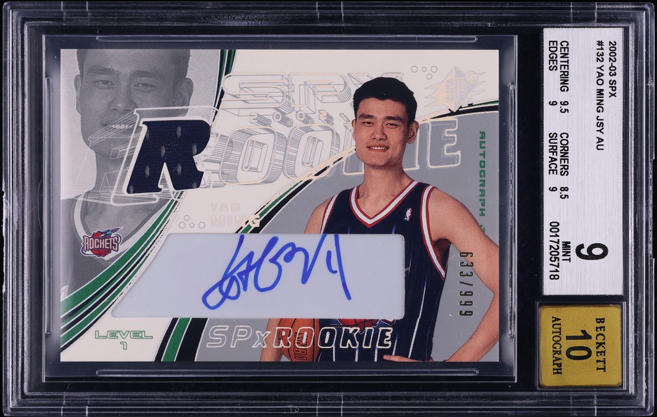 2002 SPx Basketball Yao Ming ROOKIE PATCH AUTO /999 #132 BGS 9 MINT