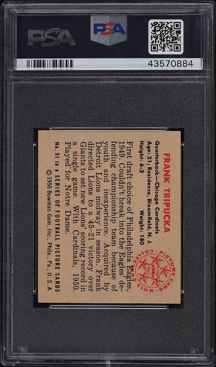 1950 Bowman Football Frank Tripucka #91 PSA 9 MINT
