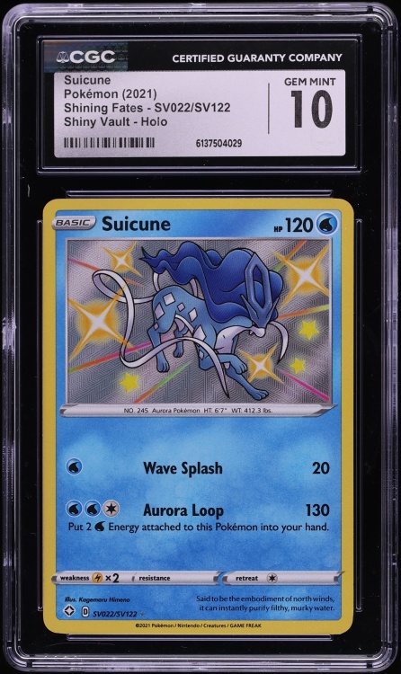2021 Pokemon Sword & Shield Shining Fates Shiny Suicune #SV022 CGC 10 GEM MINT