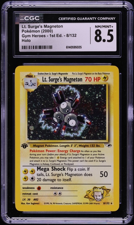 2000 Pokemon Gym Heroes 1st Edition Holo Lt. Surge's Magneton #8 CGC 8.5 NM-MT+