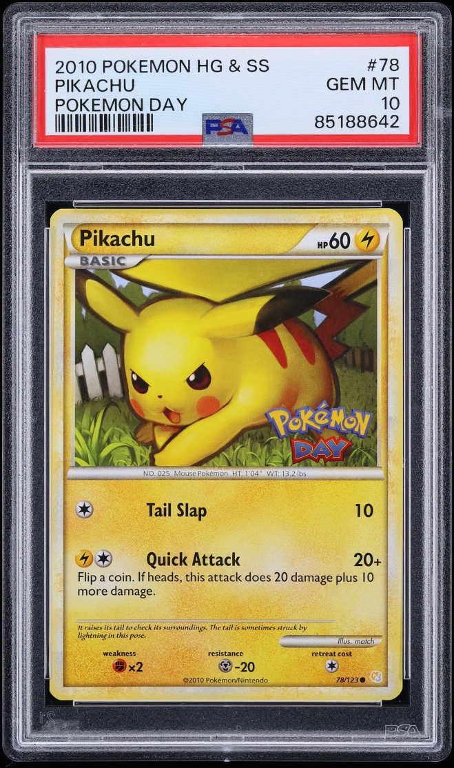 2010 Pokemon HeartGold & SoulSilver Pokemon Day Pikachu #78 PSA 10 GEM MINT