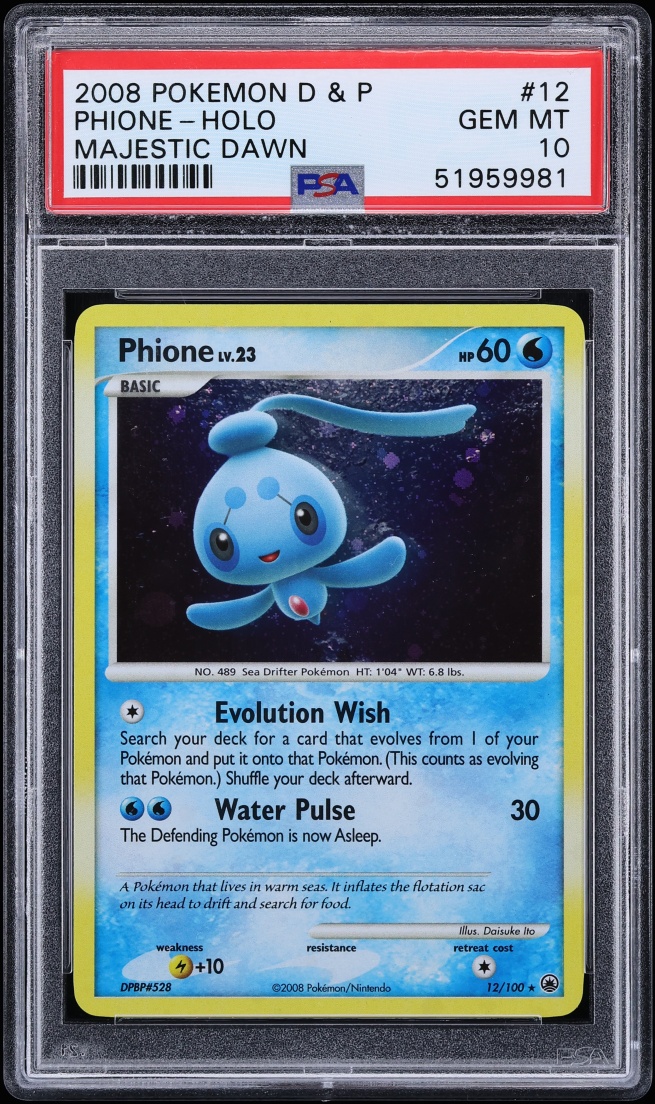 2008 Pokemon Diamond & Pearl Majestic Dawn Holo Phione #12 PSA 10 GEM MINT