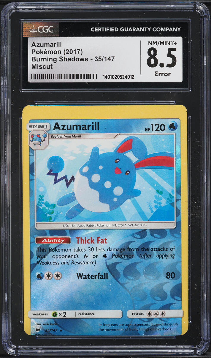 2017 Pokemon SM Burning Shadows Reverse Holo Azumarill ERROR #35 CGC 8.5 NM-MT+