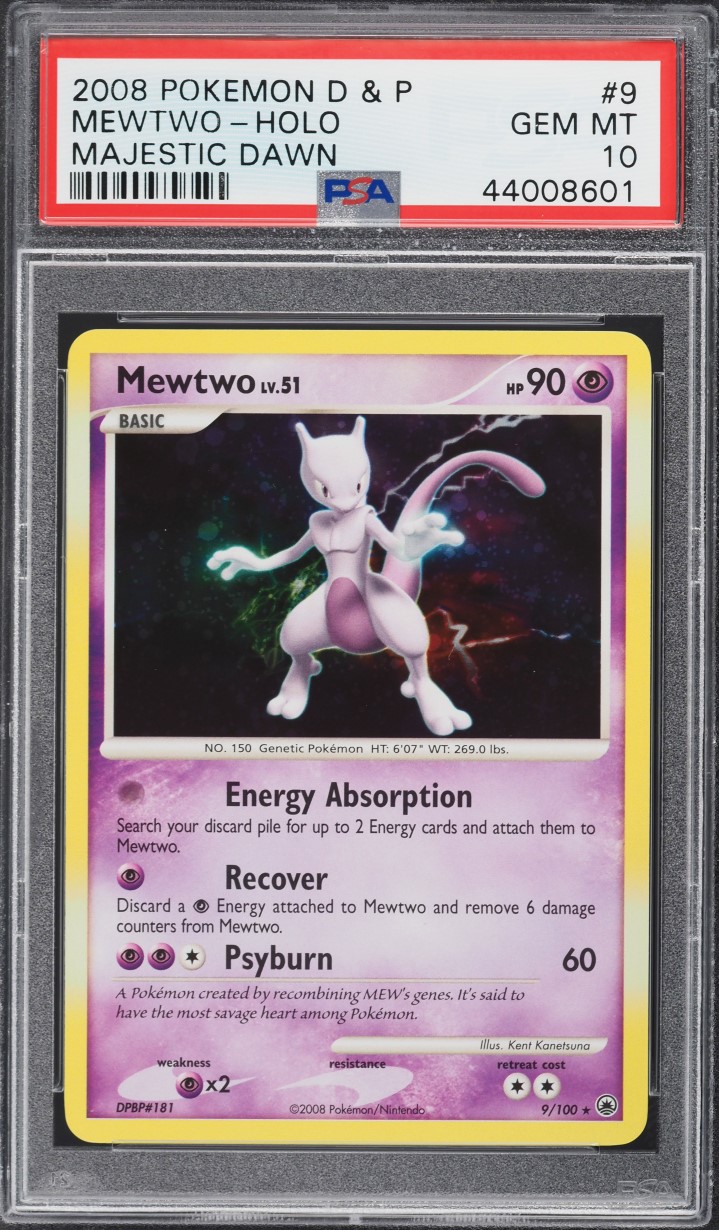 2008 Pokemon Diamond & Pearl Majestic Dawn Holo Mewtwo #9 PSA 10 GEM MINT