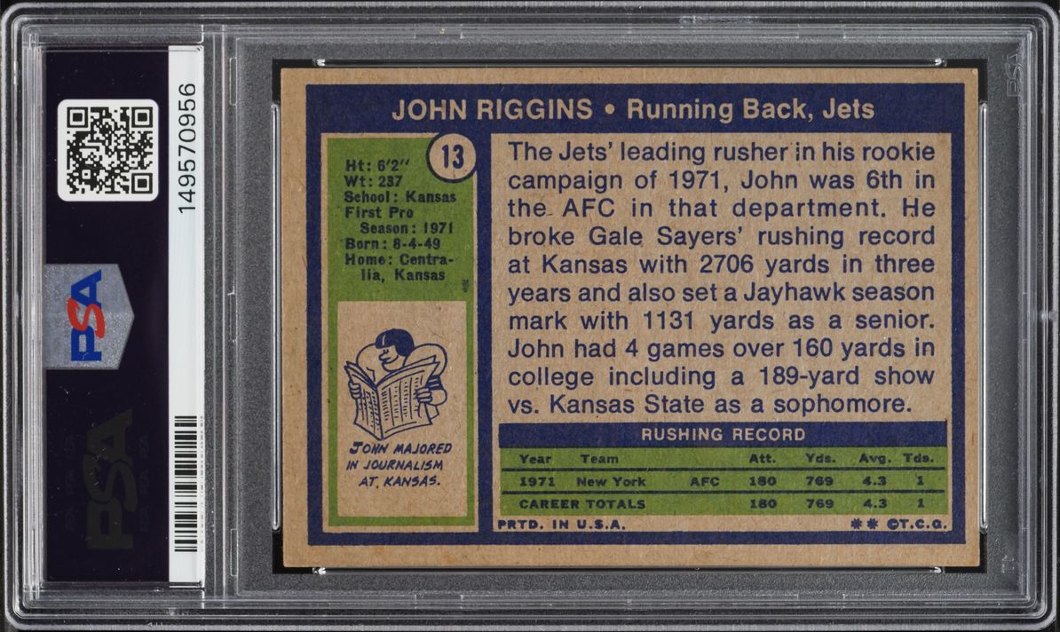 1972 Topps Football John Riggins ROOKIE #13 PSA 6 EXMT