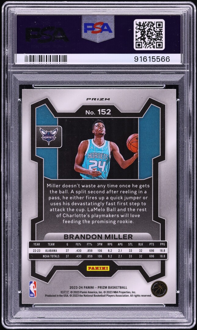 2023 Panini Prizm Silver Brandon Miller ROOKIE #152 PSA 10