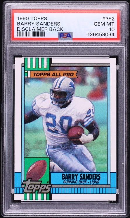 1990 Topps Football Barry Sanders DISCLAIMER BACK #352 PSA 10 GEM MINT