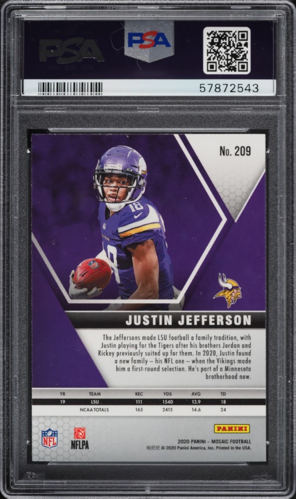 2020 Panini Mosaic Justin Jefferson ROOKIE #209 PSA 9 MINT