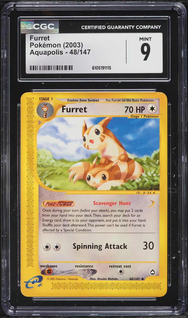 2003 Pokemon Aquapolis Furret #48 CGC 9 MINT