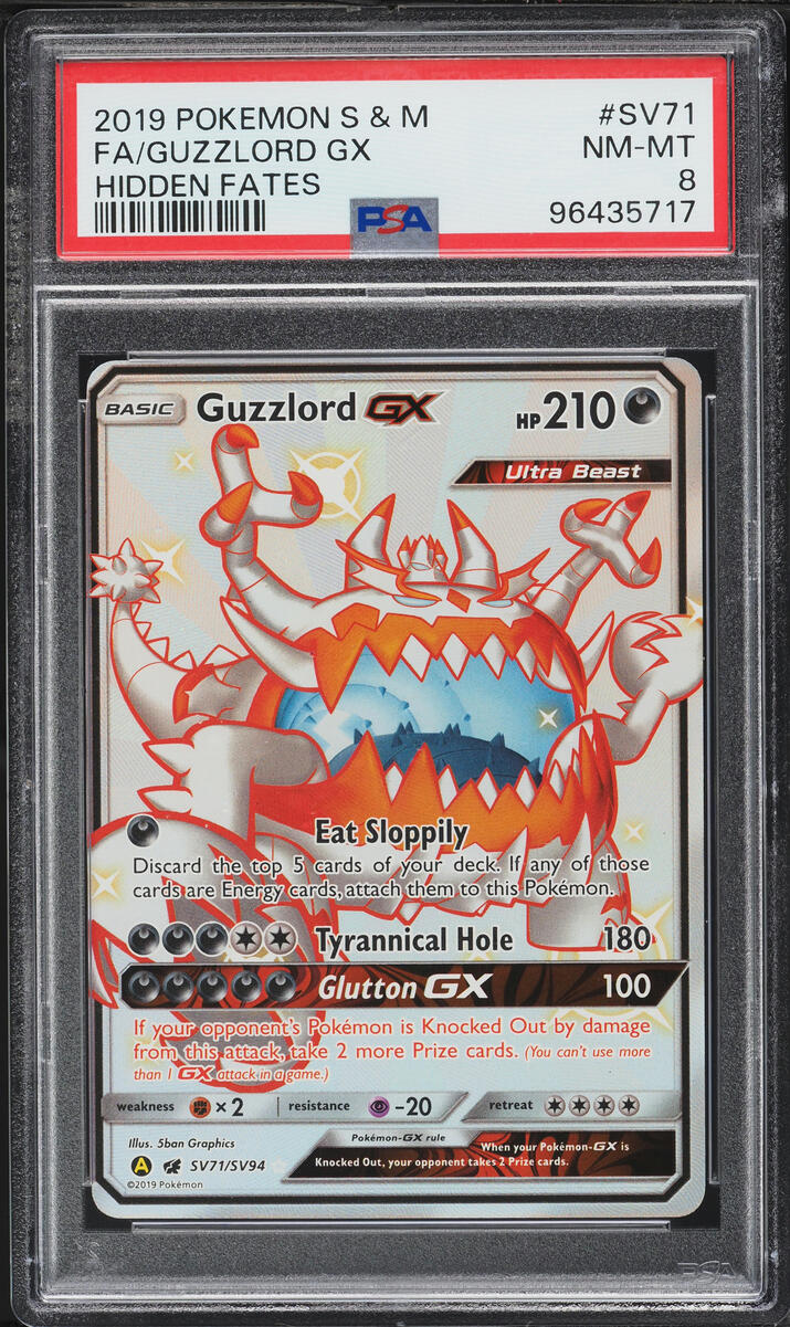 2019 Pokemon Sun & Moon Hidden Fates Full Art Guzzlord GX #SV71 PSA 8 NM-MT