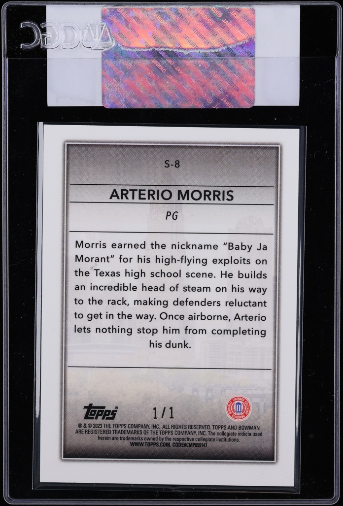 2022 Bowman Chrome University Skyscraping Superfractor Arterio Morris 1/1 #S-8 CGC AUTH - Photo 2