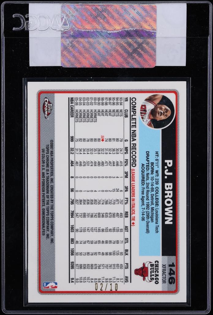 2006 Topps Chrome Xfractor P.J. Brown /10 #146 CGC AUTH - Photo 2
