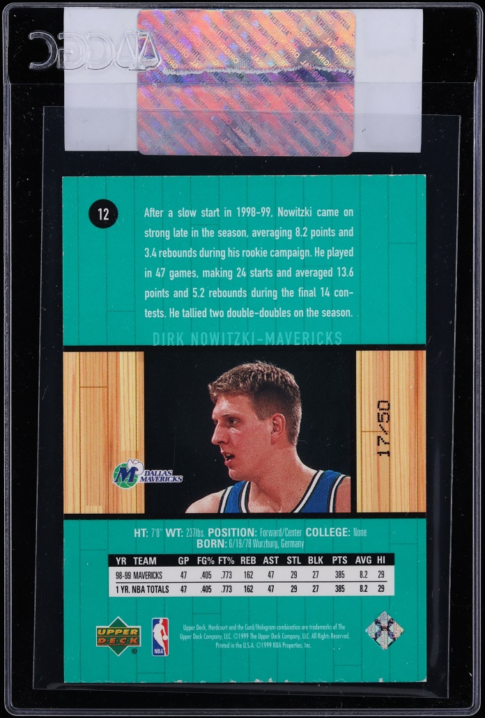 1999 Upper Deck Hardcourt Baseline Grooves Silver Dirk Nowitzki /50 #12 CGC AUTH - Photo 2