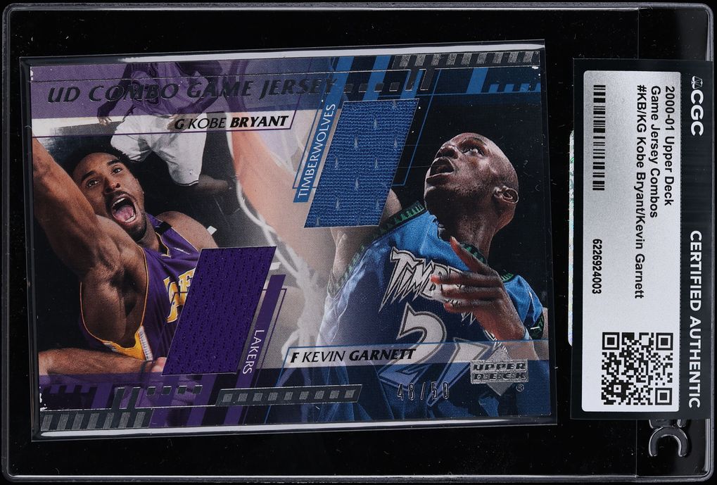 2000 Upper Deck Game Jersey Combos Kobe Bryant Kevin Garnett PATCH /50 #KB/KG CGC AUTH