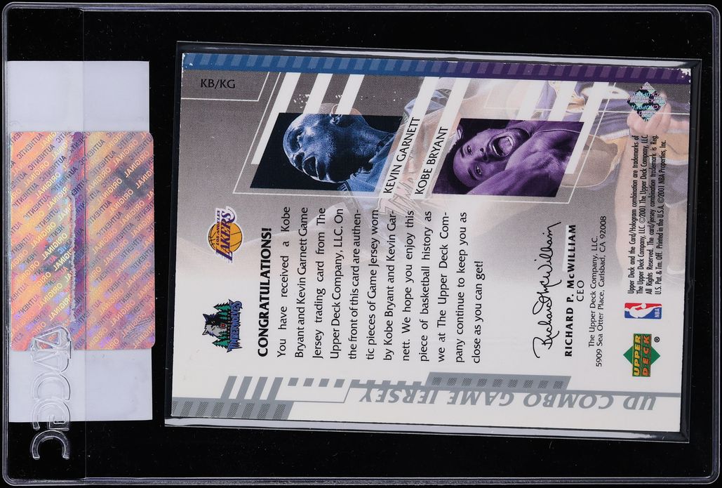 2000 Upper Deck Game Jersey Combos Kobe Bryant Kevin Garnett PATCH /50 #KB/KG CGC AUTH - Photo 2