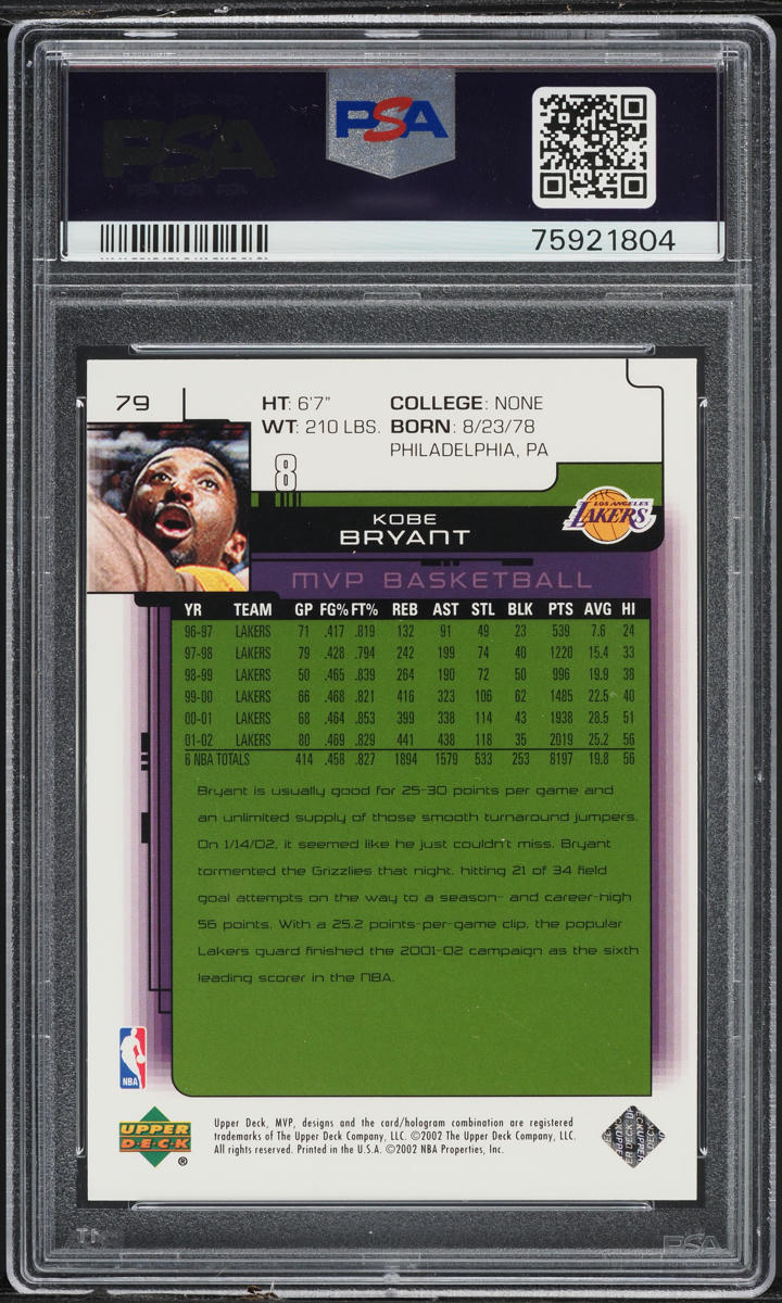 2002 Upper Deck MVP Classic Kobe Bryant #79 PSA 9 MINT