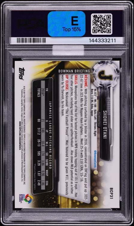 2017 Bowman Chrome Mega Box Shohei Ohtani PROSPECT #BCP31 MBA PSA 10 GEM MINT