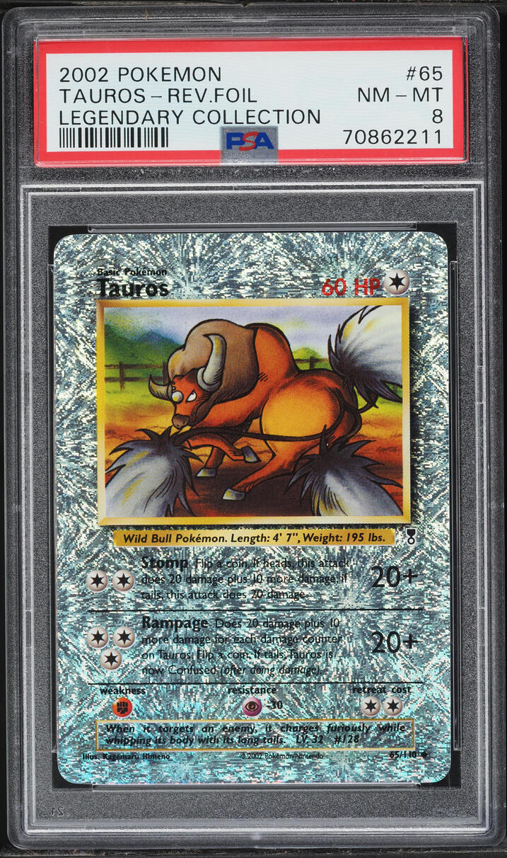 2002 Pokemon Legendary Collection Reverse Holo Tauros #65 PSA 8 NM-MT