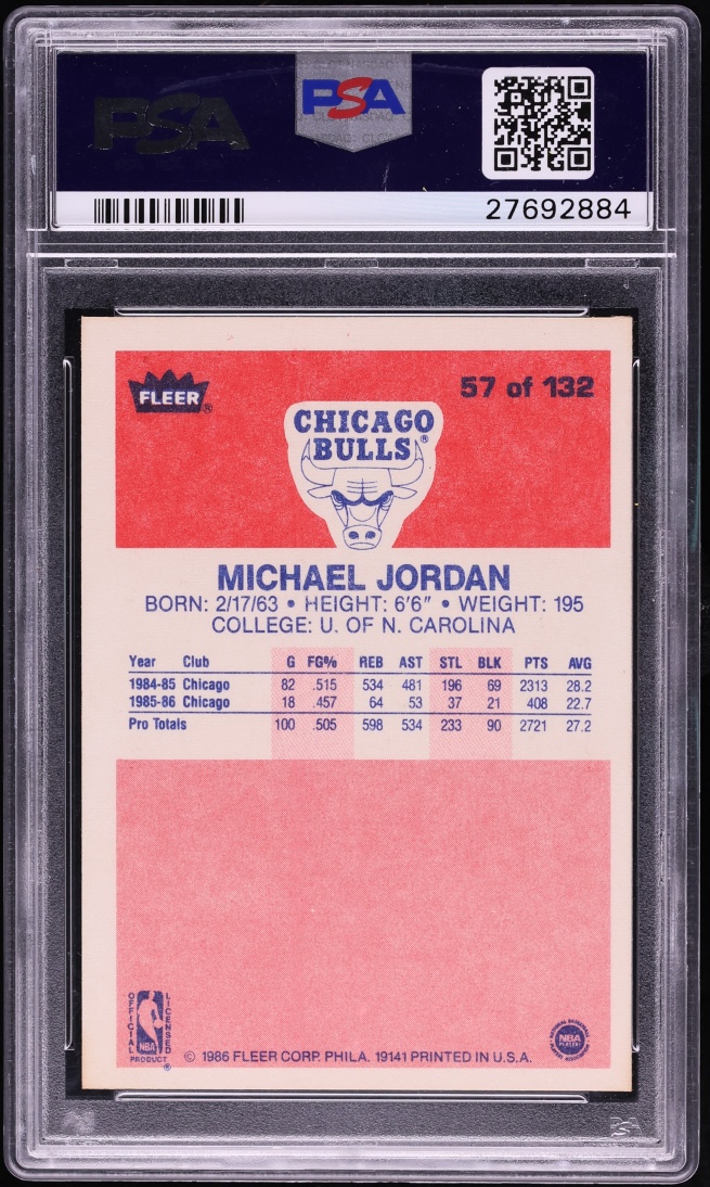 1986 Fleer Basketball Michael Jordan ROOKIE #57 PSA 6 EXMT