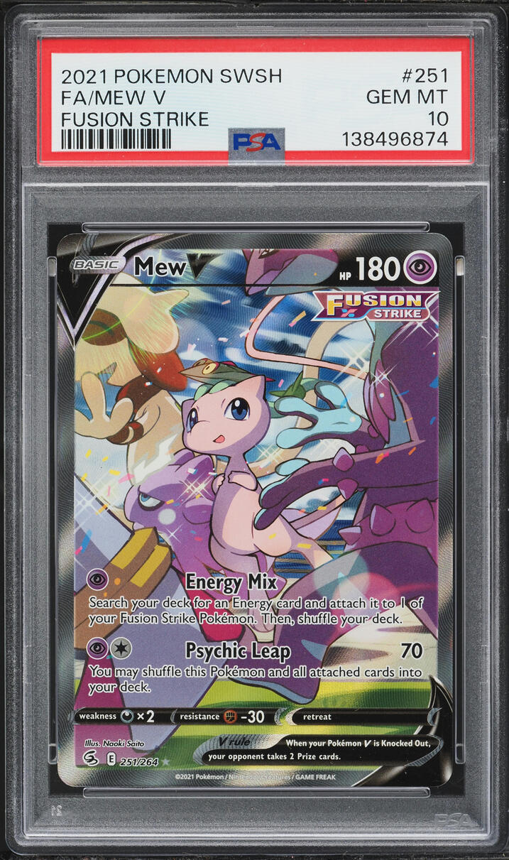 2021 Pokemon Sword & Shield Fusion Strike Full Art Mew V #251 PSA 10 GEM MINT
