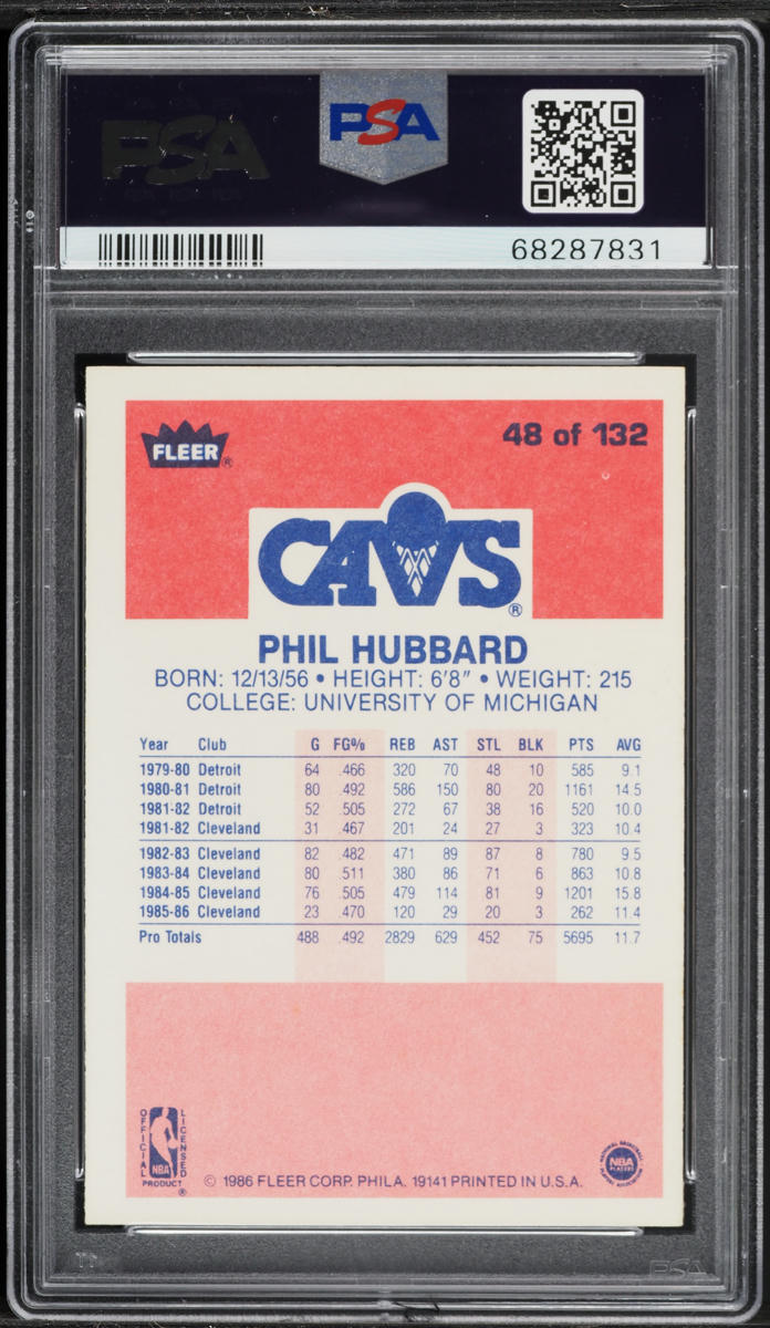 1986 Fleer Basketball Phil Hubbard #48 PSA 6 EXMT