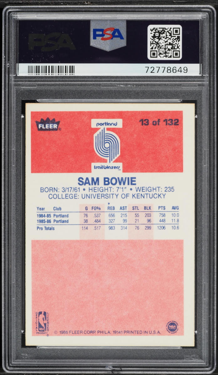 1986 Fleer Basketball Sam Bowie #13 PSA 6 EXMT
