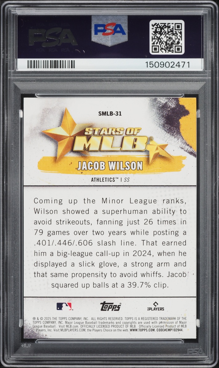2025 Topps Stars Of MLB Jacob Wilson ROOKIE #SMLB-31 PSA 10 GEM MINT