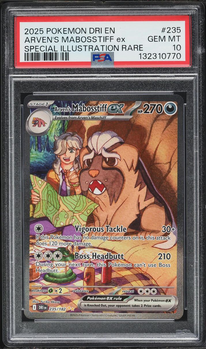 2025 Pokemon Scarlet & Violet Destined Rivals SIR Arven's Mabosstiff ex #235 PSA 10 GEM MINT