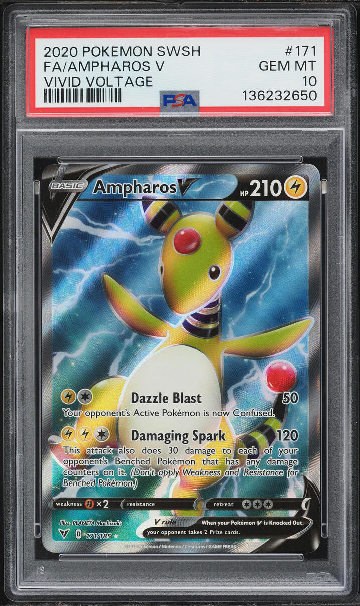 2020 Pokemon Sword & Shield Vivid Voltage Full Art Ampharos V #171 PSA 10 GEM MINT