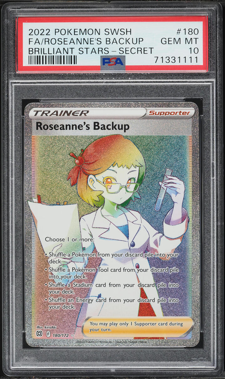 2022 Pokemon Sword & Shield Brilliant Stars Rainbow Rare Roseanne's Backup #180 PSA 10 GEM MINT
