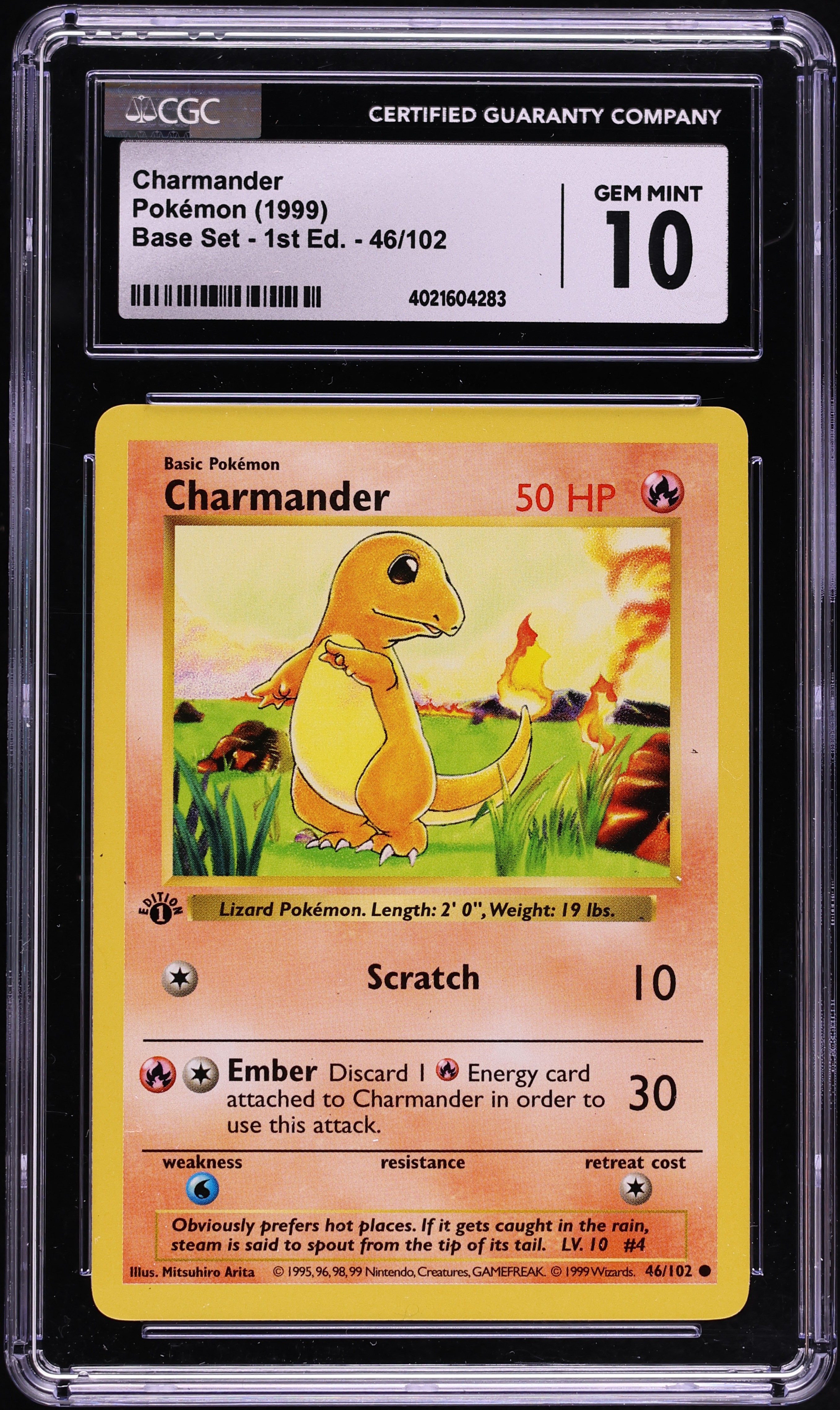 1999 Pokemon Base Set Shadowless 1st Edition Charmander #46 CGC 10 GEM MINT