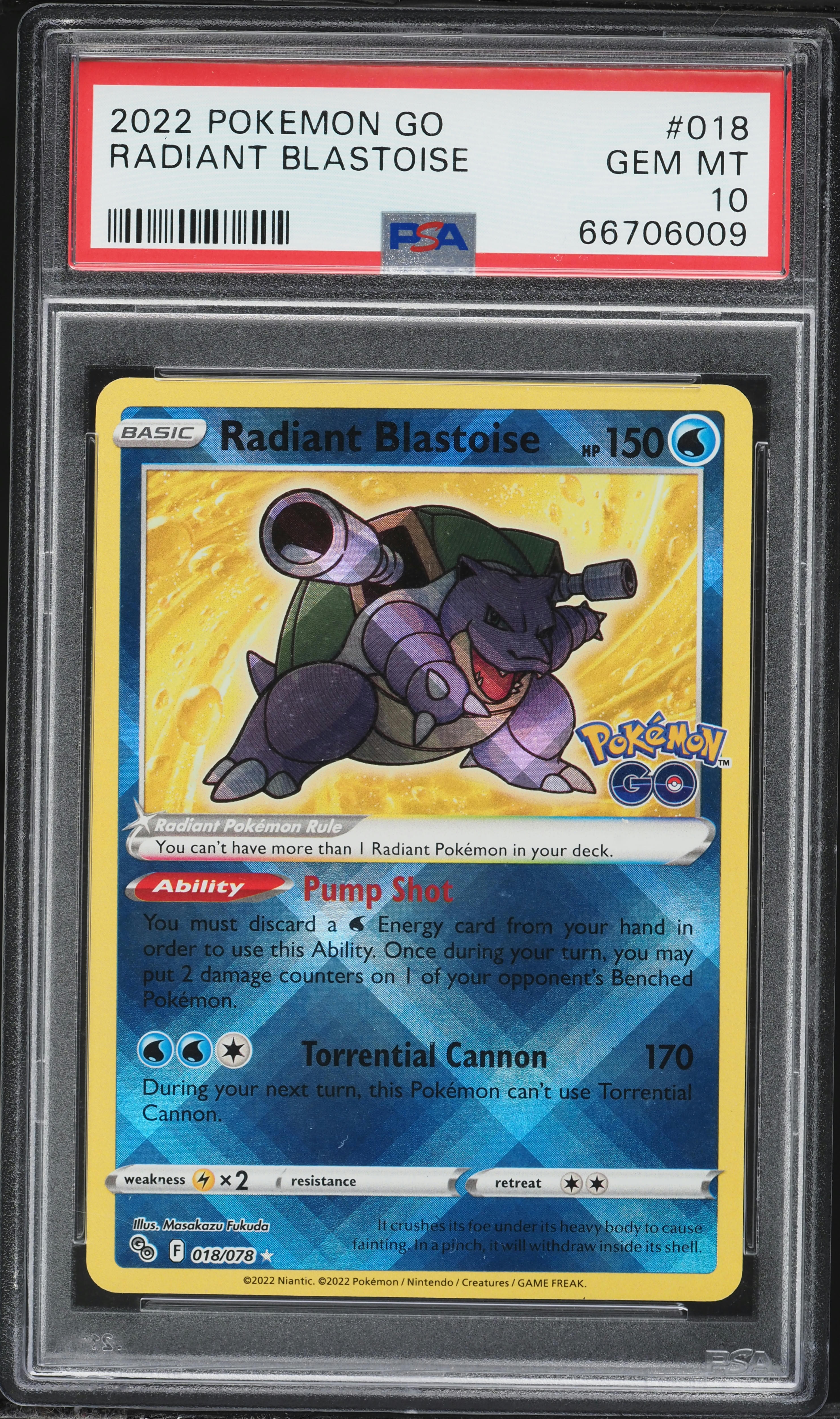 2022 Pokemon Sword & Shield Pokemon GO Holo Radiant Blastoise #18 PSA 10 GEM MINT