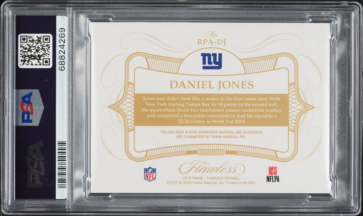 2019 Panini Flawless Bronze Daniel Jones ROOKIE PATCH AUTO /6 #RPA-DJ PSA 9 MINT
