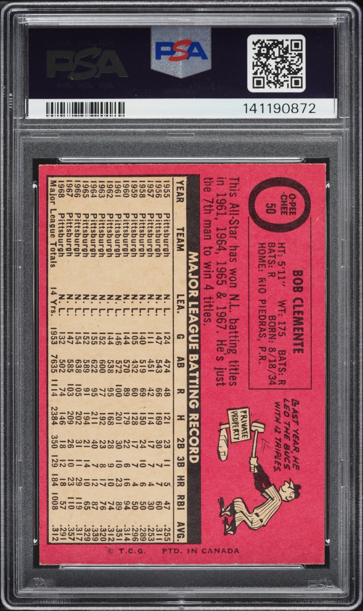 1969 O-Pee-Chee Roberto Clemente #50 PSA 7 NRMT