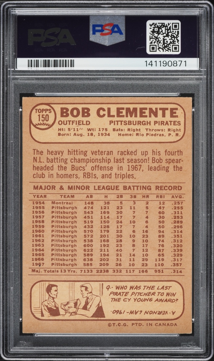 1968 O-Pee-Chee Roberto Clemente #150 PSA 5 EX