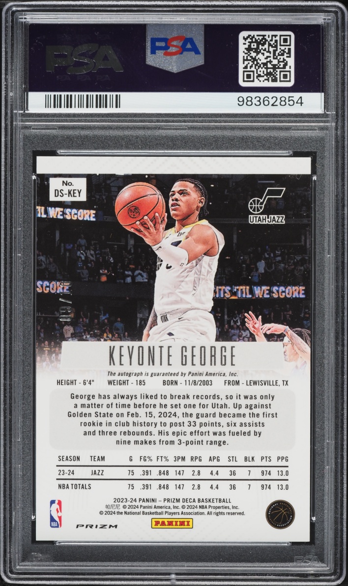 2023 Panini Prizm Deca Gold Shimmer FOTL Keyonte George ROOKIE AUTO /10 #DS-KEY PSA 9 MINT